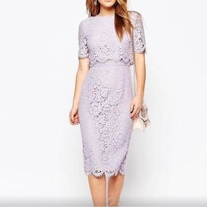 ASOS Lace Crop Top Midi Pencil Dress - Lilac